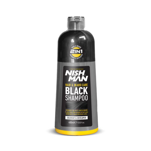 NISHMAN Professional Hair & Beard Black Shampoo - Natural Color & Shine