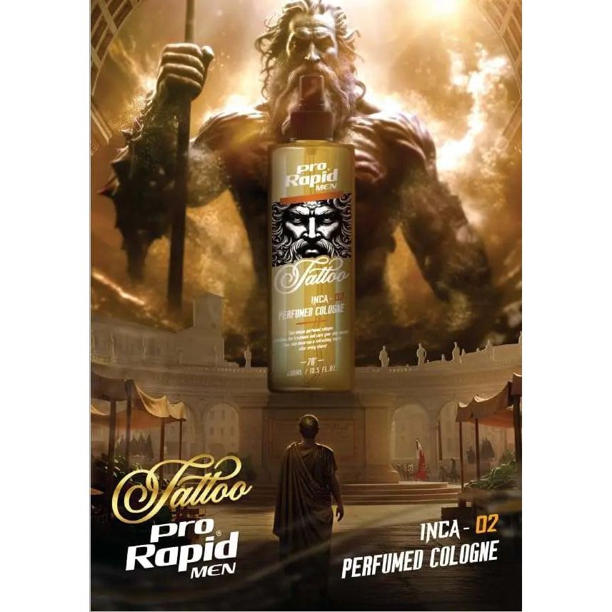 Pro Rapid Tattoo Series Inca – 02 After Shave Perfumed Cologne – 400 mDie 02 After Shave Perfumed Cologne aus der Pro Rapid Tattoo Series Inca bietet eine ideale Kombination aus klassischem Rasierwasser und pflegender Frische. Der maskHair careProrapidOnKozmetikPro Rapid Tattoo Series