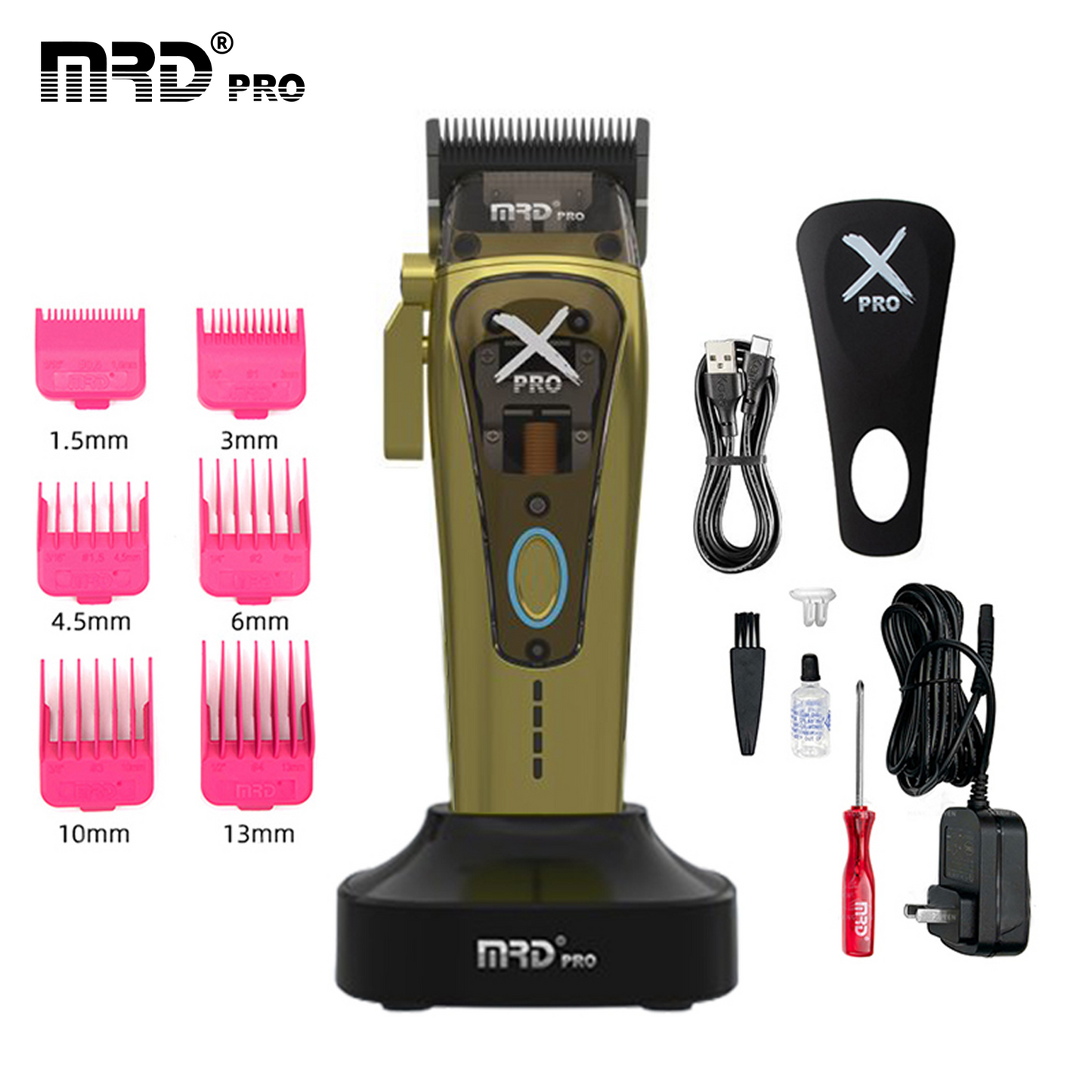 MRD Pro HC-999 XPRO-GOLD Professionell Hårklippare med DLC-skär