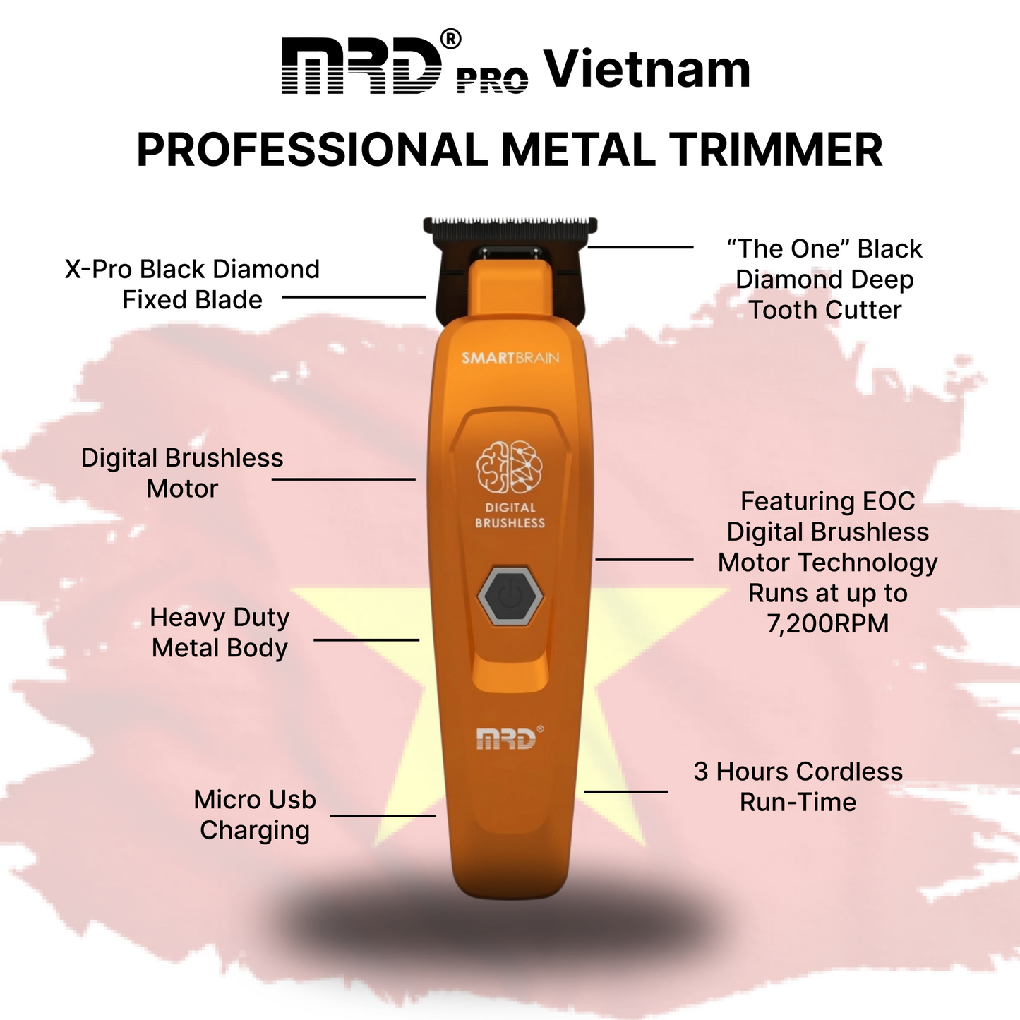 MRD Pro GMT 90-4 Trimmer, Orange, Professionell Hårtrimmer