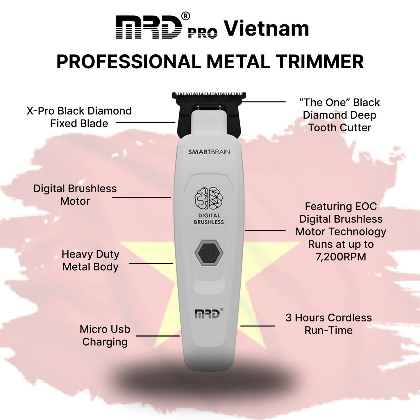 MRD Pro GMT 90-4 Trimmer, Vit Professionell Hårtrimmer