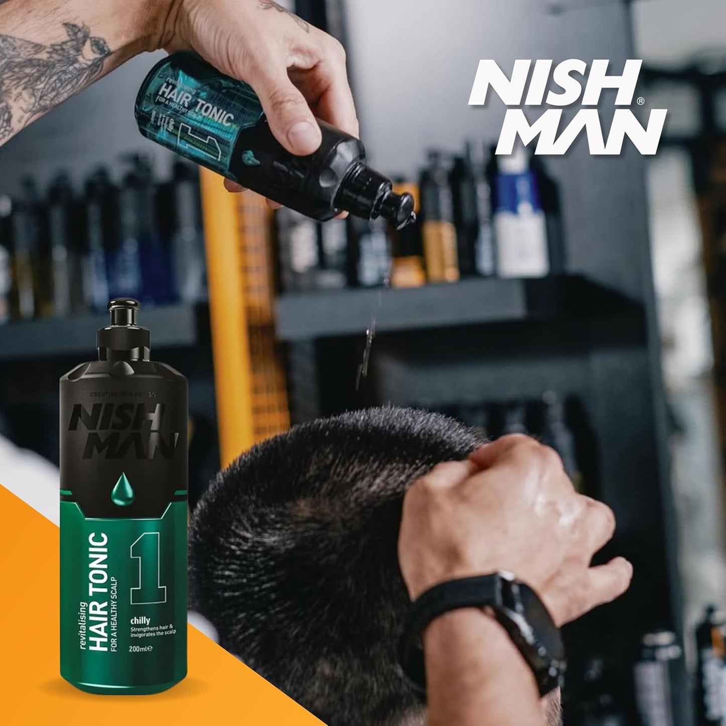 Nish Man Chilly Invigorating Hair Tonic: Revitalize Scalp, Strengthen Hair, 400ml