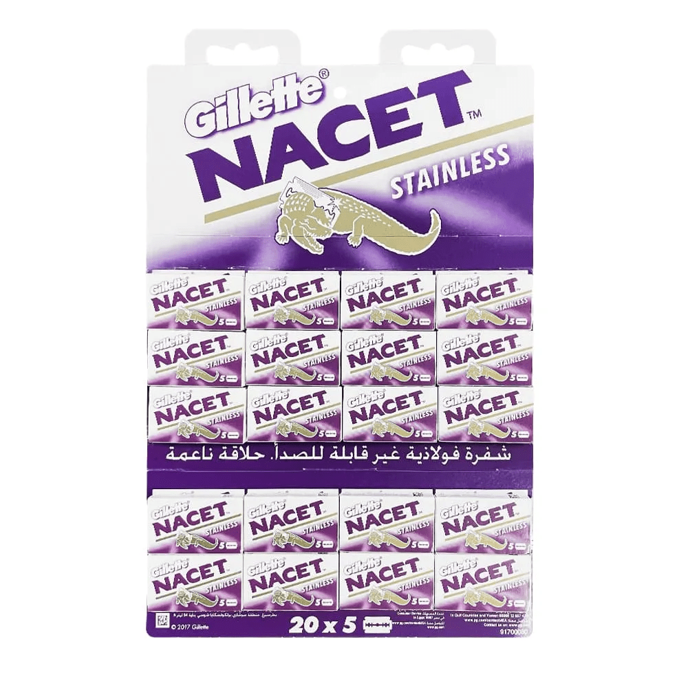 Gillette Nacet Stainless Double Edge Razor Blades 100-Count for Smooth Shave