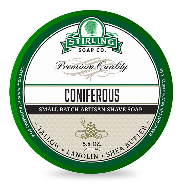 Stirling Coniferous Artisan Shaving Soap: Natural Woodland Scent, 5.8 oz Tallow Formula
