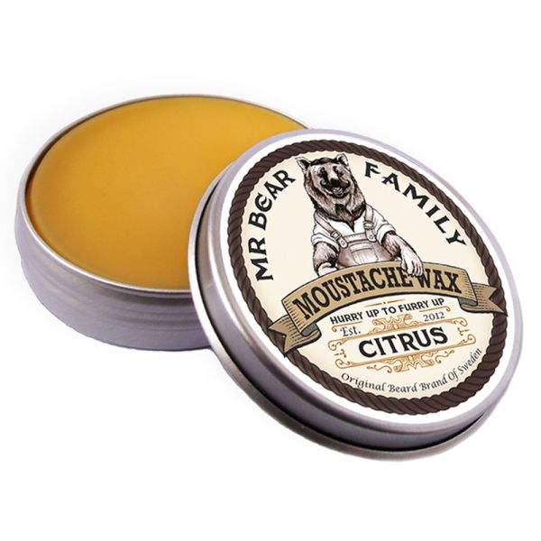 Mr Bear Family Citrus Moustache Wax - Natural, Firm Hold, 1 fl oz Tin