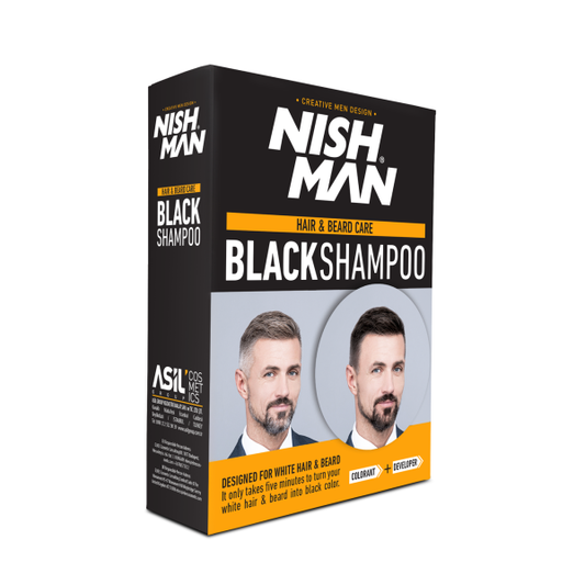 NISHMAN Men's Permanent Black Hair & Beard Coloring Shampoo Set