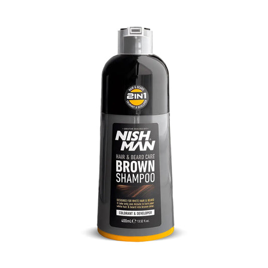 NISHMAN 2-in-1 Hair & Beard Brown Shampoo 400ml - Deep Color & Nourishment