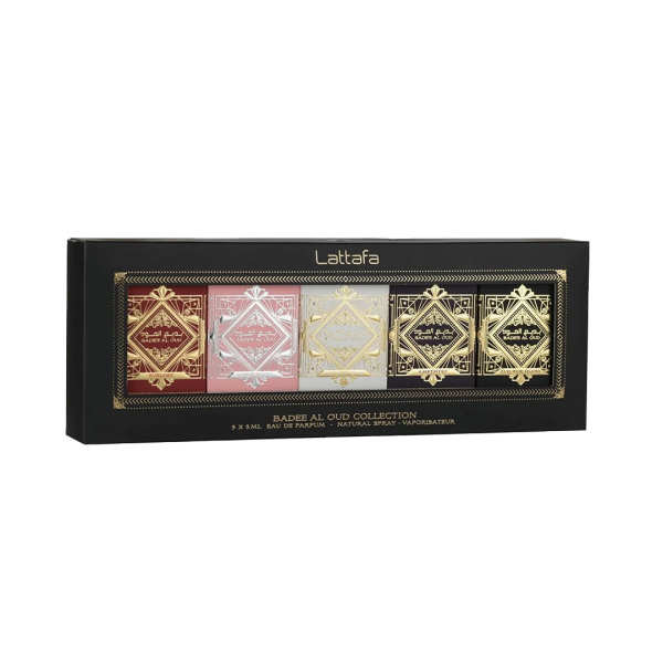 Lattafa Badee Al Oud Lyxig Parfymsamling Miniatyrer 5x5ml – Oudh Dofter Reseset