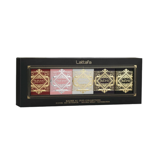 Lattafa Badee Al Oud Lyxig Parfymsamling Miniatyrer 5x5ml – Oudh Dofter Reseset
