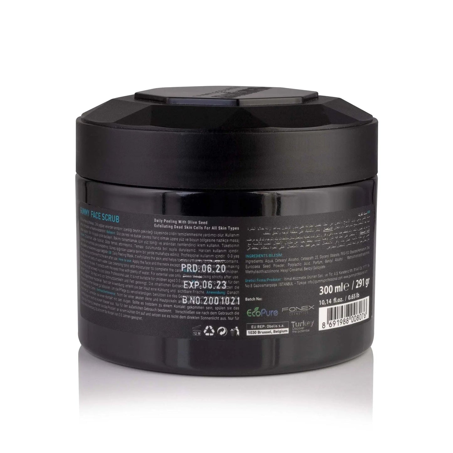 GUMMY SCRUB MASKE OLIVENSAMEN 300 MLWIE BENUTZT MAN:
Tragen Sie das Gesicht und den Hals außer um die Augen und die Lippe auf, indem Sie die Massage machen. Mit viel warmem Wasser abspülen. Verwenden SgummyOnKozmetikGUMMY SCRUB MASKE