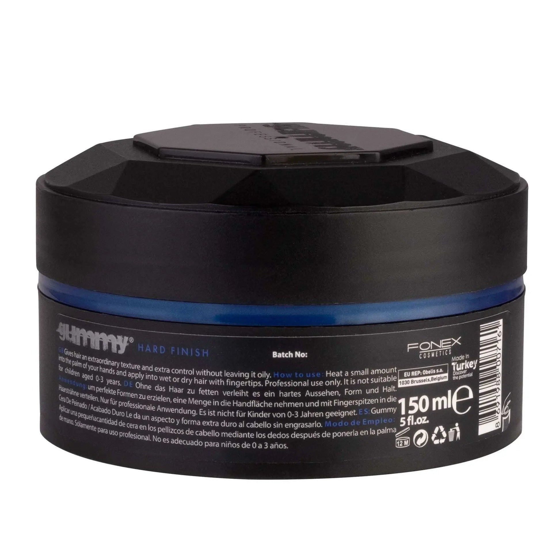 Gummy Styling Wax 150ml, hard finish, strong hold, water-based, Provitamin B5, non-greasy.