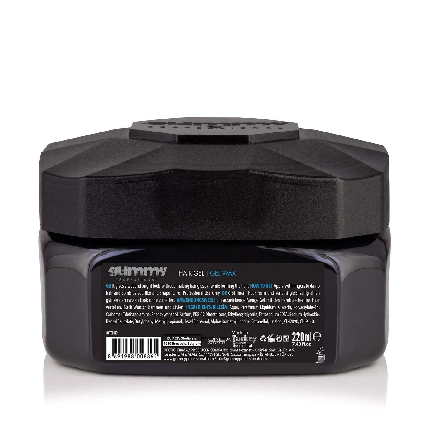 GUMMY GEL WACHS 220 MLWIE BENUTZT MAN:
Tragen Sie von Hand auf feuchte Haare auf und formen Sie sie mit den Fingern, um den gewünschten Look zu erzielen.
PRODUKTBESCHREIBUNG:
Die außergewgummyOnKozmetikGUMMY GEL WACHS