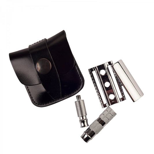 Merkur Resehyvel säkerhetshyvel (safety razor) med svart läderetui