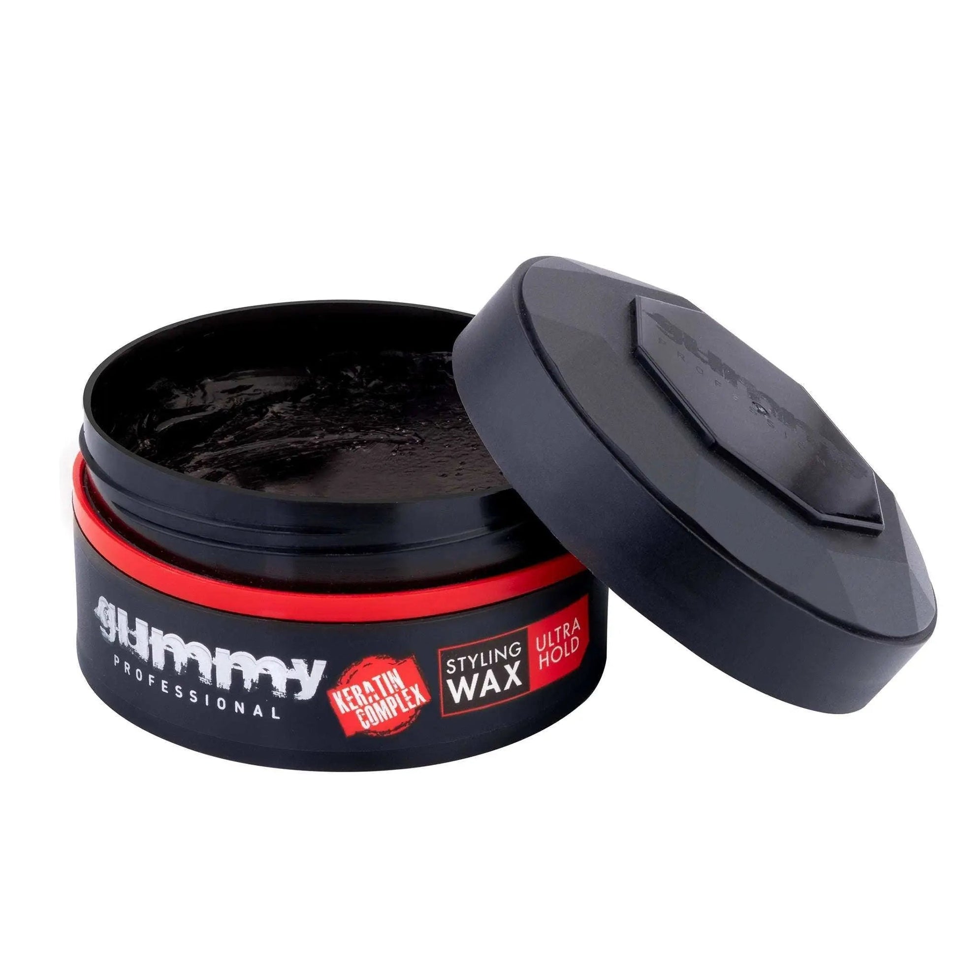 GUMMY STYLING WAX 150 ML ULTRA HOLD with open lid, offering strong hold and shiny finish.
