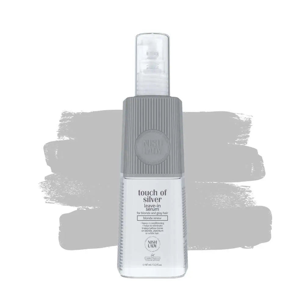 Nishlady Touch Of Silver Hair Care Leave-in Serum 97 ml🤍 Neutralisiert Gelbstiche und erhält den kühlen Farbton: Blondes, graues oder platinblondes Haar kann mit der Zeit warme, gelbliche Untertöne entwickeln. Dieses LeHairNishLadyOnKozmetikNishlady Touch Of Silver