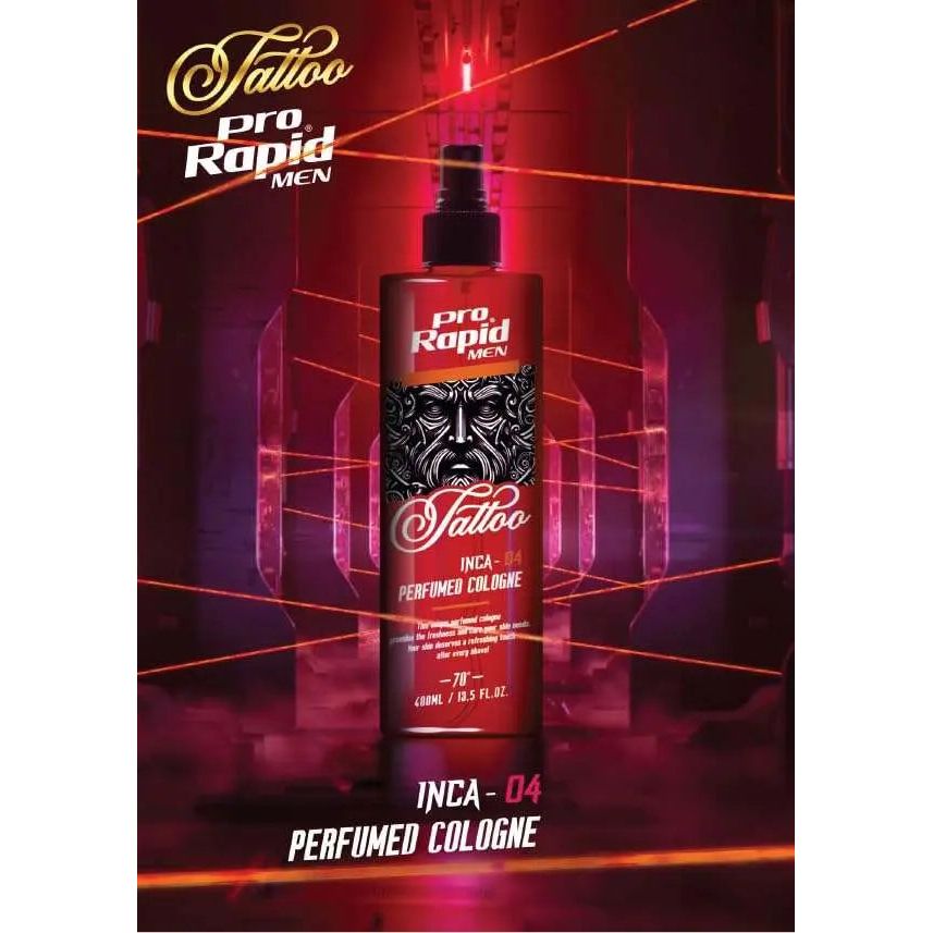 Pro Rapid Tattoo Series Inca – 04 After Shave Perfumed Cologne – 400 mDie 04 After Shave Perfumed Cologne aus der Pro Rapid Tattoo Series Inca bietet eine ideale Kombination aus klassischem Rasierwasser und pflegender Frische. Der maskHair careProrapidOnKozmetikPro Rapid Tattoo Series