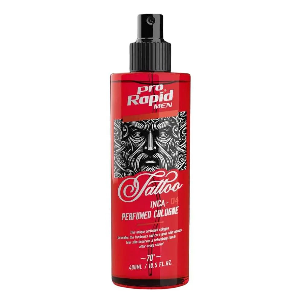 Pro Rapid Tattoo Series Inca – 04 After Shave Perfumed Cologne – 400 mDie 04 After Shave Perfumed Cologne aus der Pro Rapid Tattoo Series Inca bietet eine ideale Kombination aus klassischem Rasierwasser und pflegender Frische. Der maskHair careProrapidOnKozmetikPro Rapid Tattoo Series