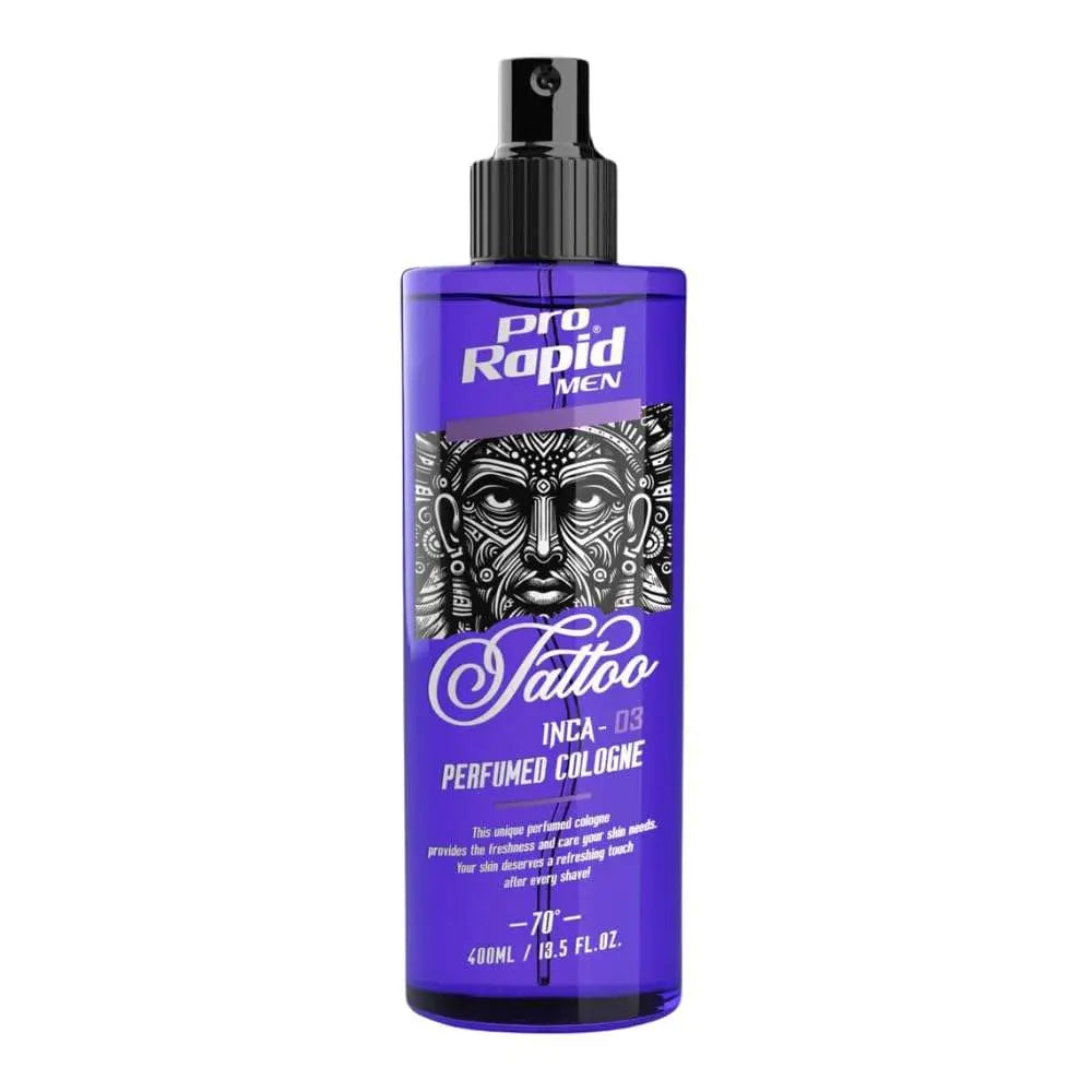Pro Rapid Tattoo Series Inca – 03 After Shave Perfumed Cologne – 400 mDie 02 After Shave Perfumed Cologne aus der Pro Rapid Tattoo Series Inca bietet eine ideale Kombination aus klassischem Rasierwasser und pflegender Frische. Der maskHair careProrapidOnKozmetikPro Rapid Tattoo Series Inca