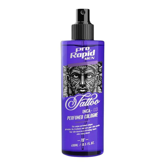 Pro Rapid Tattoo Series Inca – 03 After Shave Perfumed Cologne – 400 mDie 02 After Shave Perfumed Cologne aus der Pro Rapid Tattoo Series Inca bietet eine ideale Kombination aus klassischem Rasierwasser und pflegender Frische. Der maskHair careProrapidOnKozmetikPro Rapid Tattoo Series Inca