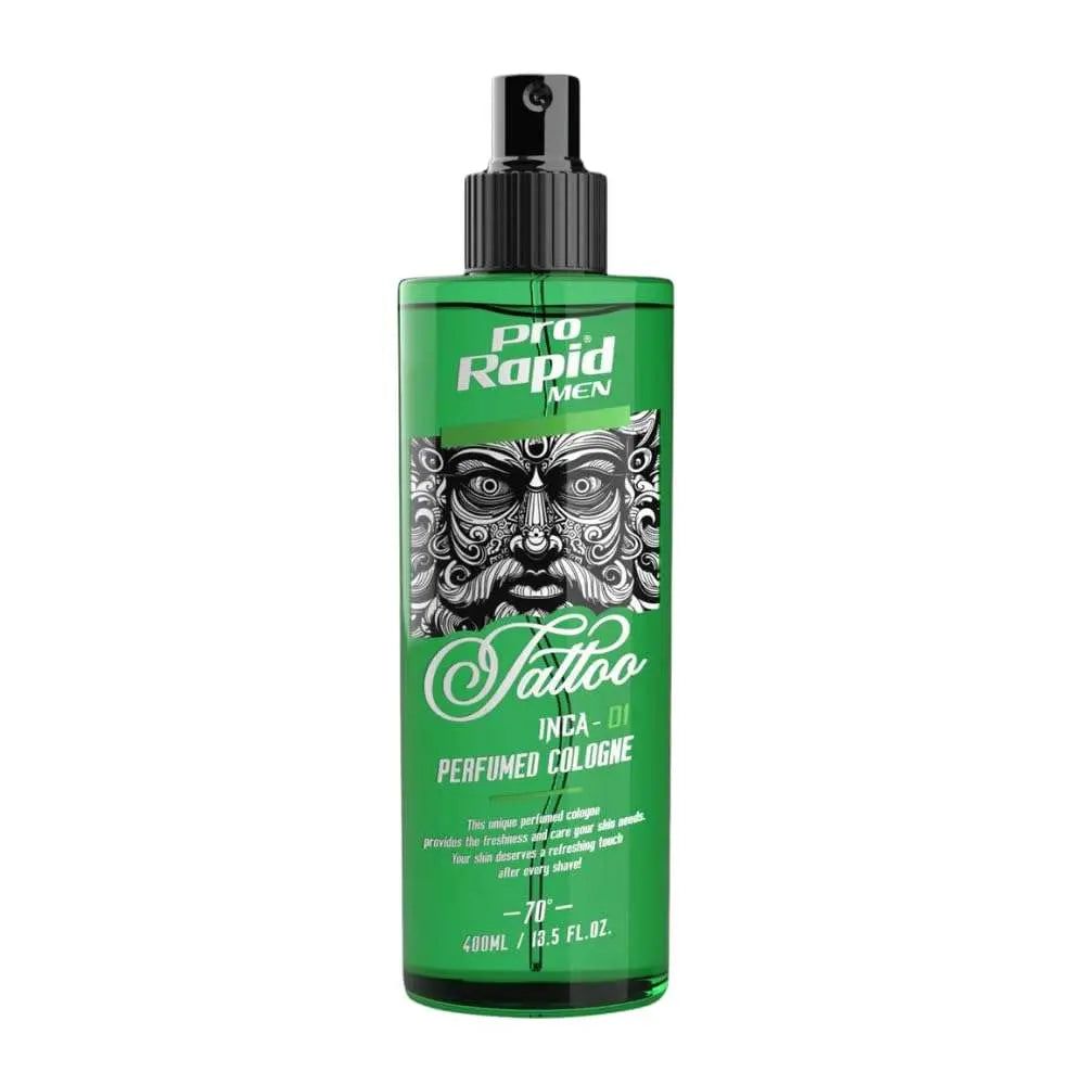 Pro Rapid Tattoo Series Inca – 01 After Shave Perfumed Cologne – 400 mDie 01 After Shave Perfumed Cologne aus der Pro Rapid Tattoo Series Inca bietet eine ideale Kombination aus klassischem Rasierwasser und pflegender Frische. Der maskHair careProrapidOnKozmetikPro Rapid Tattoo Series Inca