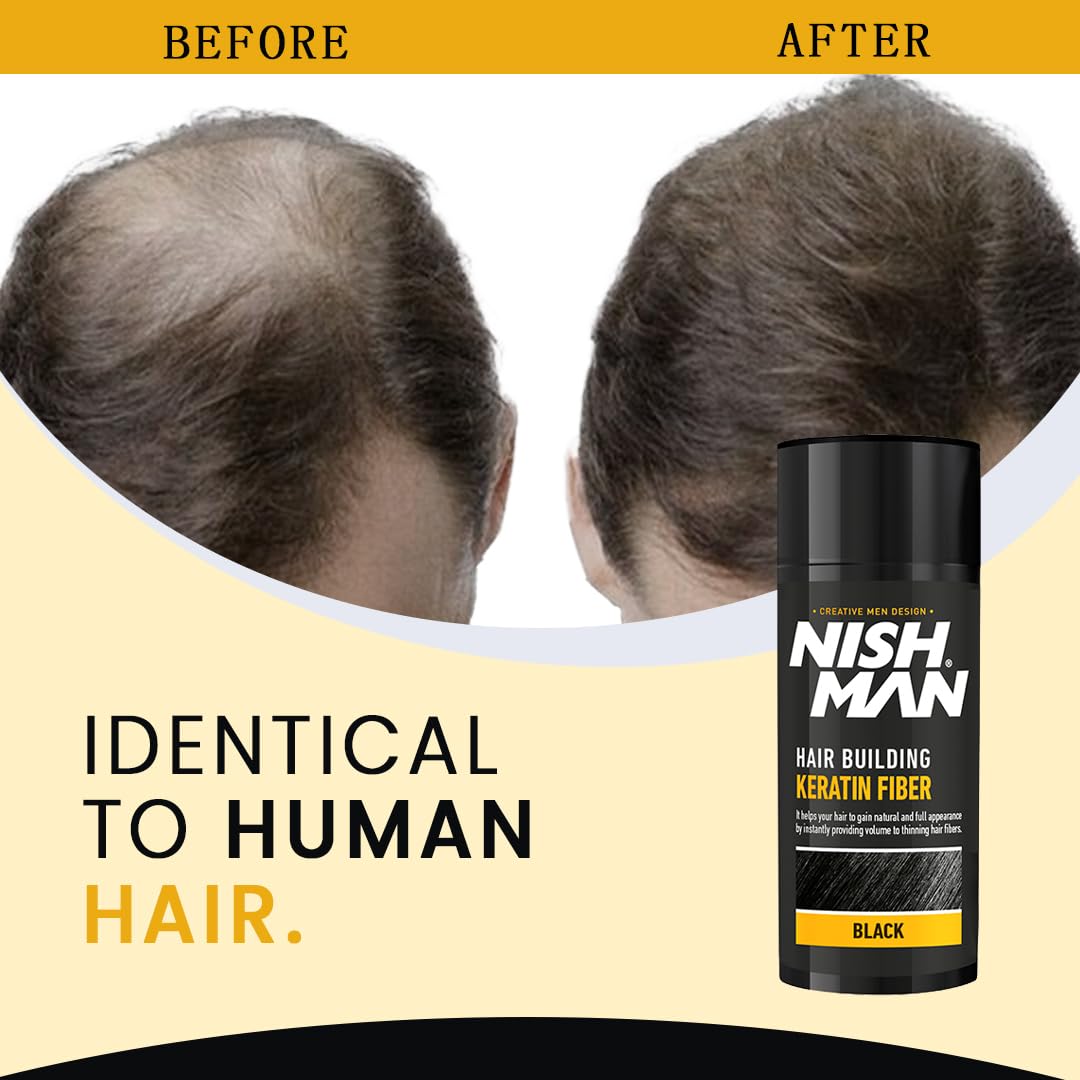 Nish Man Black Keratin Hair Building Fibers for Thicker, Fuller Hair