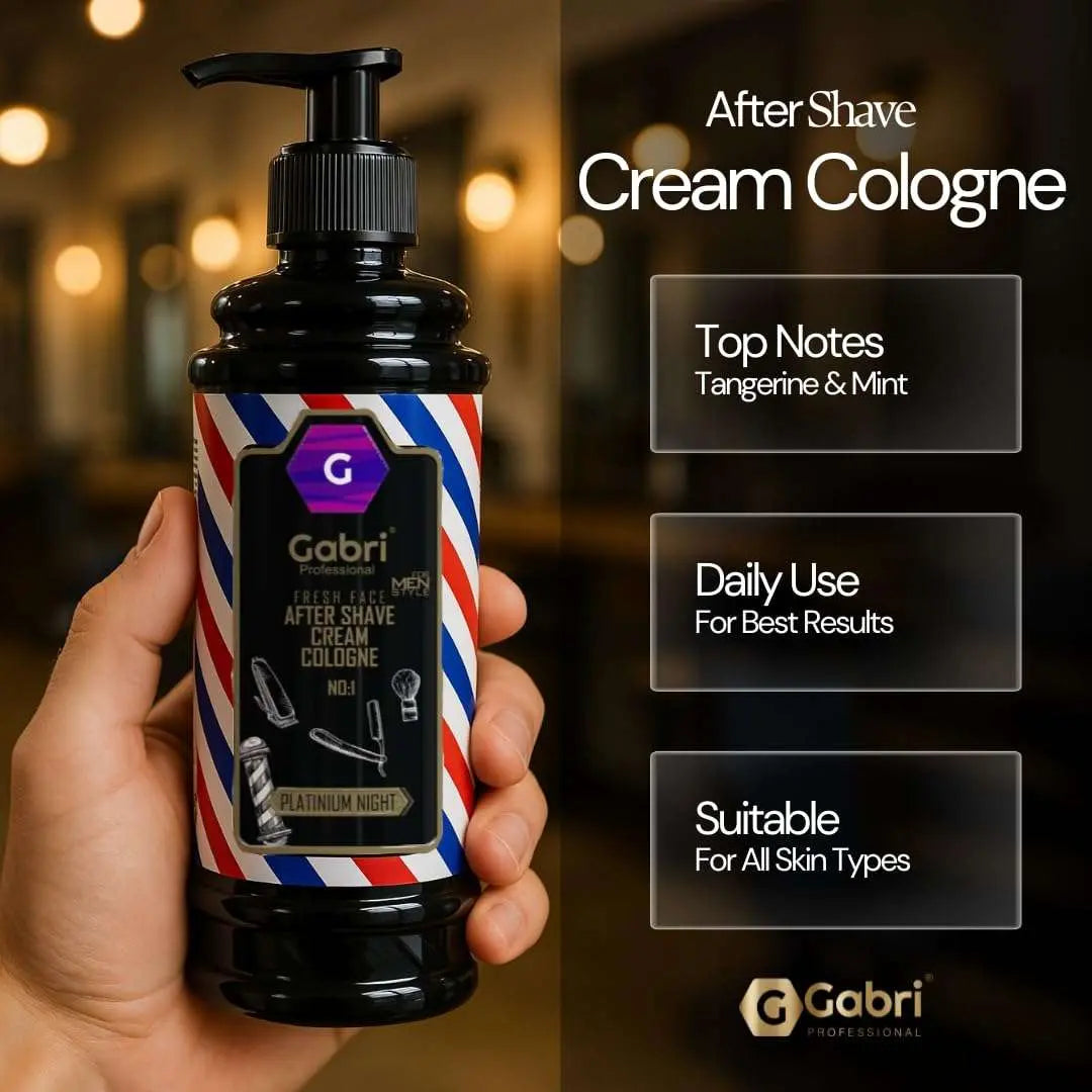 Gabri After Shave Cream & Cologne 2in1 – 400ml bottle with moisturizing and refreshing scent features.