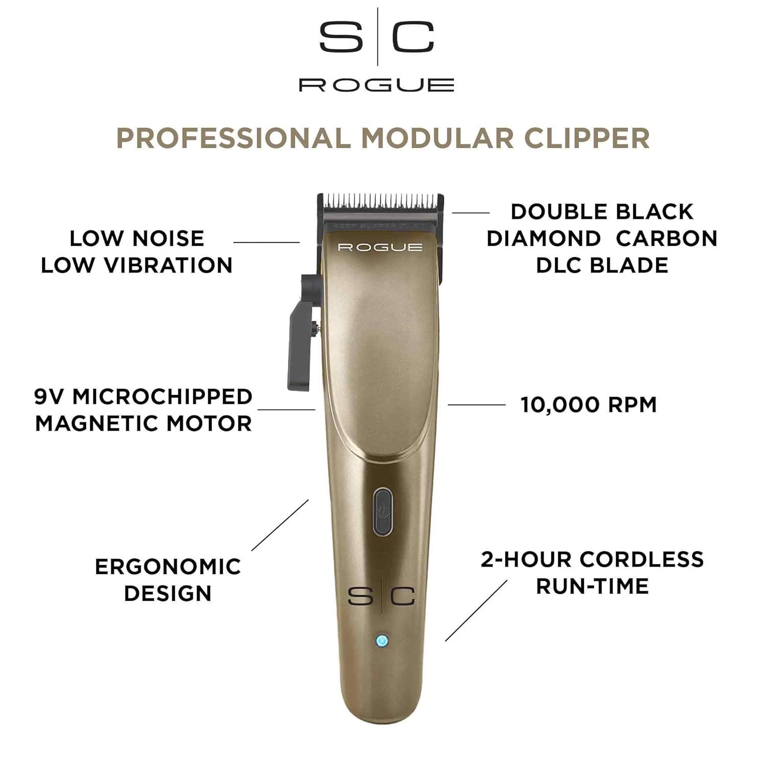 StyleCraft Rogue Pro 9V Magnetic Motor Cordless Hair Clipper Trimmer Gunmetal