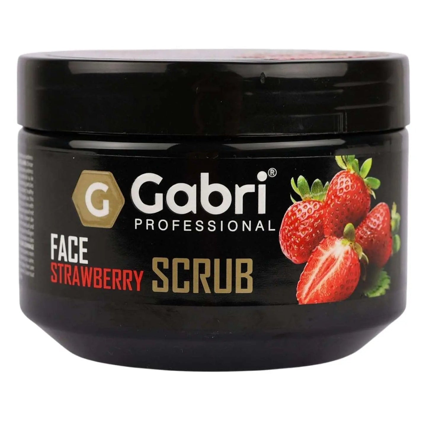 Gabri Professional Strawberry Face Scrub 300g jar with strawberry extracts for gentle exfoliation and hydration.
