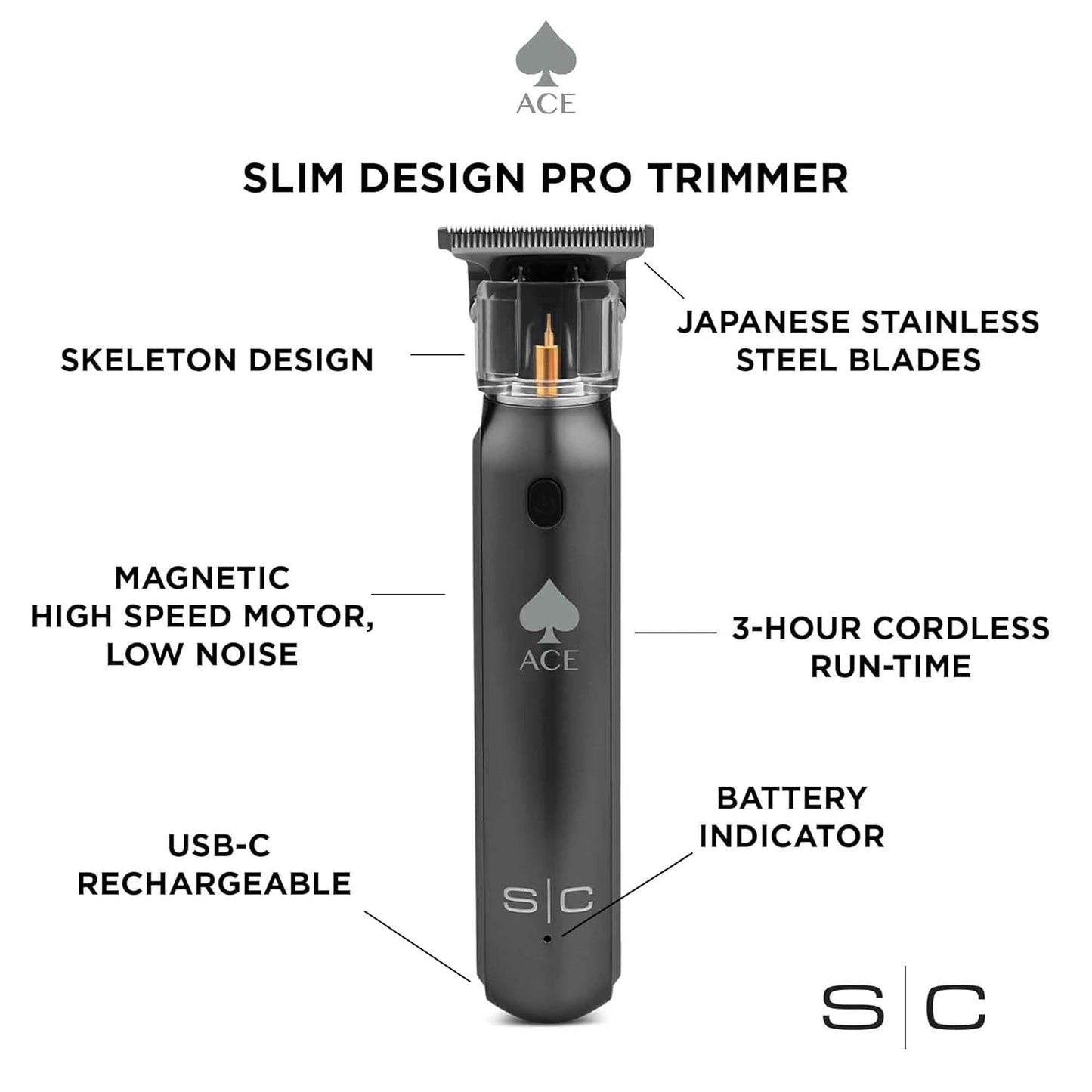 StyleCraft Ace Cordless USB-C Rechargeable Hair Trimmer, Precision Grooming Tool
