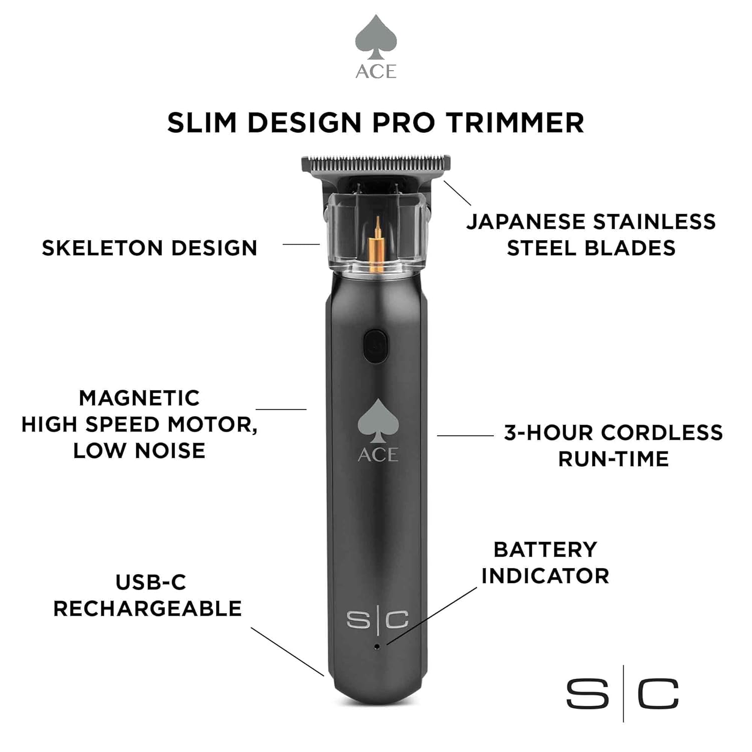 StyleCraft Ace Cordless USB-C Rechargeable Hair Trimmer, Precision Grooming Tool