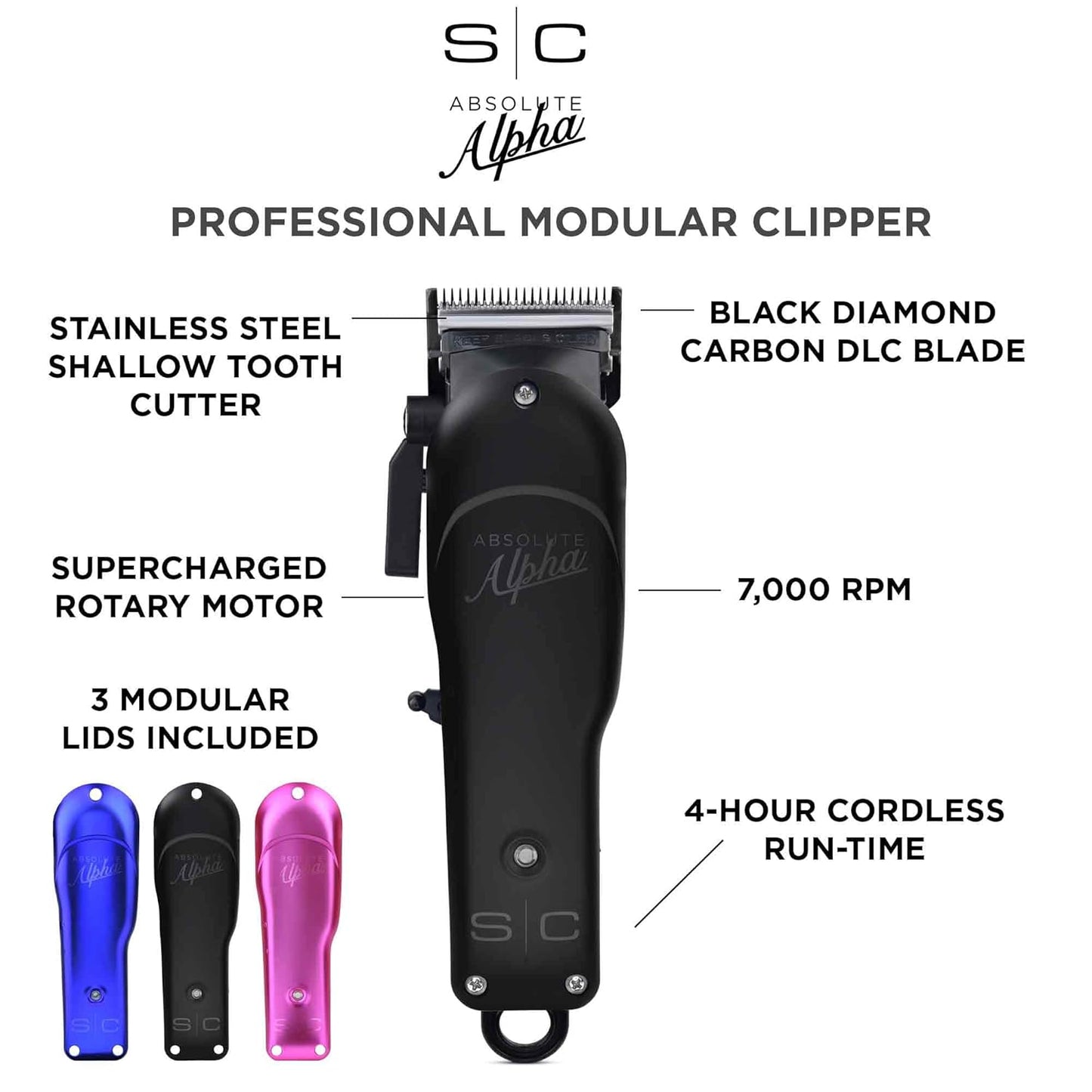 StyleCraft Absolute Alpha Professional Modular Cordless Hair Clipper Black Diamond Faper Blade