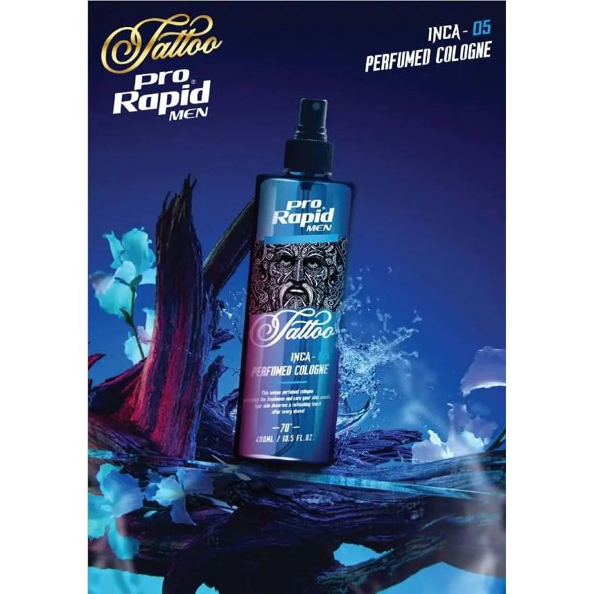 Pro Rapid Tattoo Series Inca – 05 After Shave Perfumed Cologne – 400 mDie 05 After Shave Perfumed Cologne aus der Pro Rapid Tattoo Series Inca bietet eine ideale Kombination aus klassischem Rasierwasser und pflegender Frische. Der maskHair careProrapidOnKozmetikPro Rapid Tattoo Series