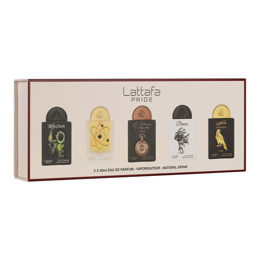 Lattafa Pride Giftset No.1 - Affection, Tharwah Gold, La Collection D’Antiquités 1505, Breeze, Shaheen Gold 5x20ml EDP