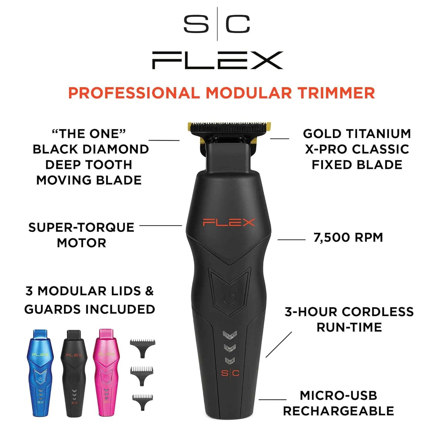 STYLECRAFT Flex Professional Cordless Hair Trimmer: Super-Torque Motor, Modular Lids