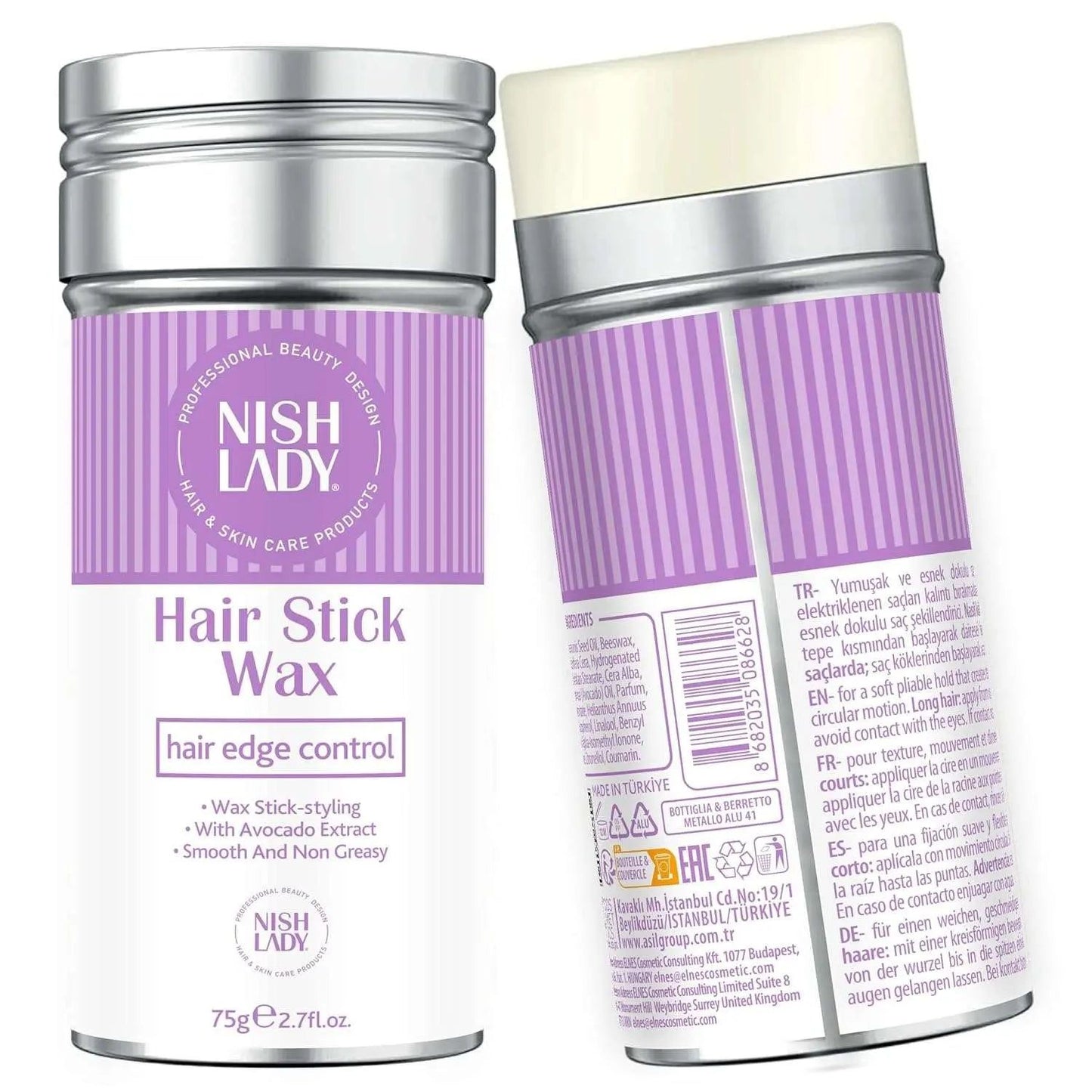 NishLady Hair StickDer NishLady Hair Stick Wax bietet eine hochwirksame Styling-Lösung für präzise Kantenkontrolle und geschmeidige Styles. Angereichert mit pflegendem Avocadoextrakt, HairNishLadyOnKozmetikNishLady Hair Stick