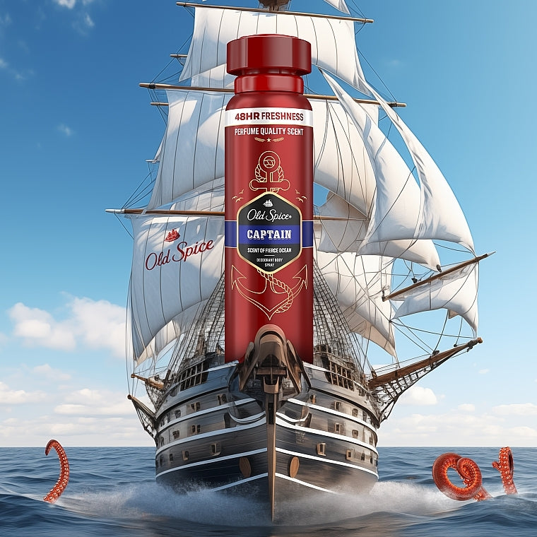 Old Spice Captain Men's Deodorant Spray: 24/7 Fresh Ocean Scent, 3X Protection, 150ml