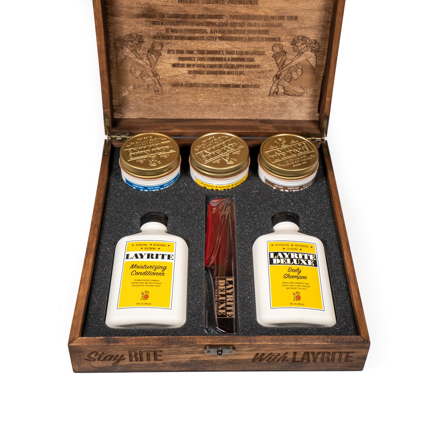 Layrite Deluxe Holiday Hair Styling Gift Set: Pomade, Shampoo, Conditioner, Comb