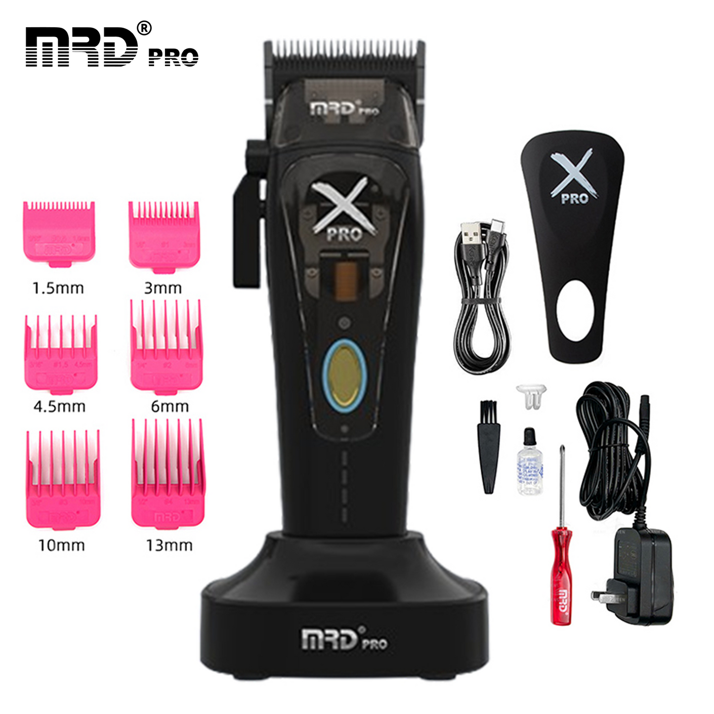 MRD Pro HC-999 XPRO-BLACK Professionell Hårtrimmer, Justerbart Blad