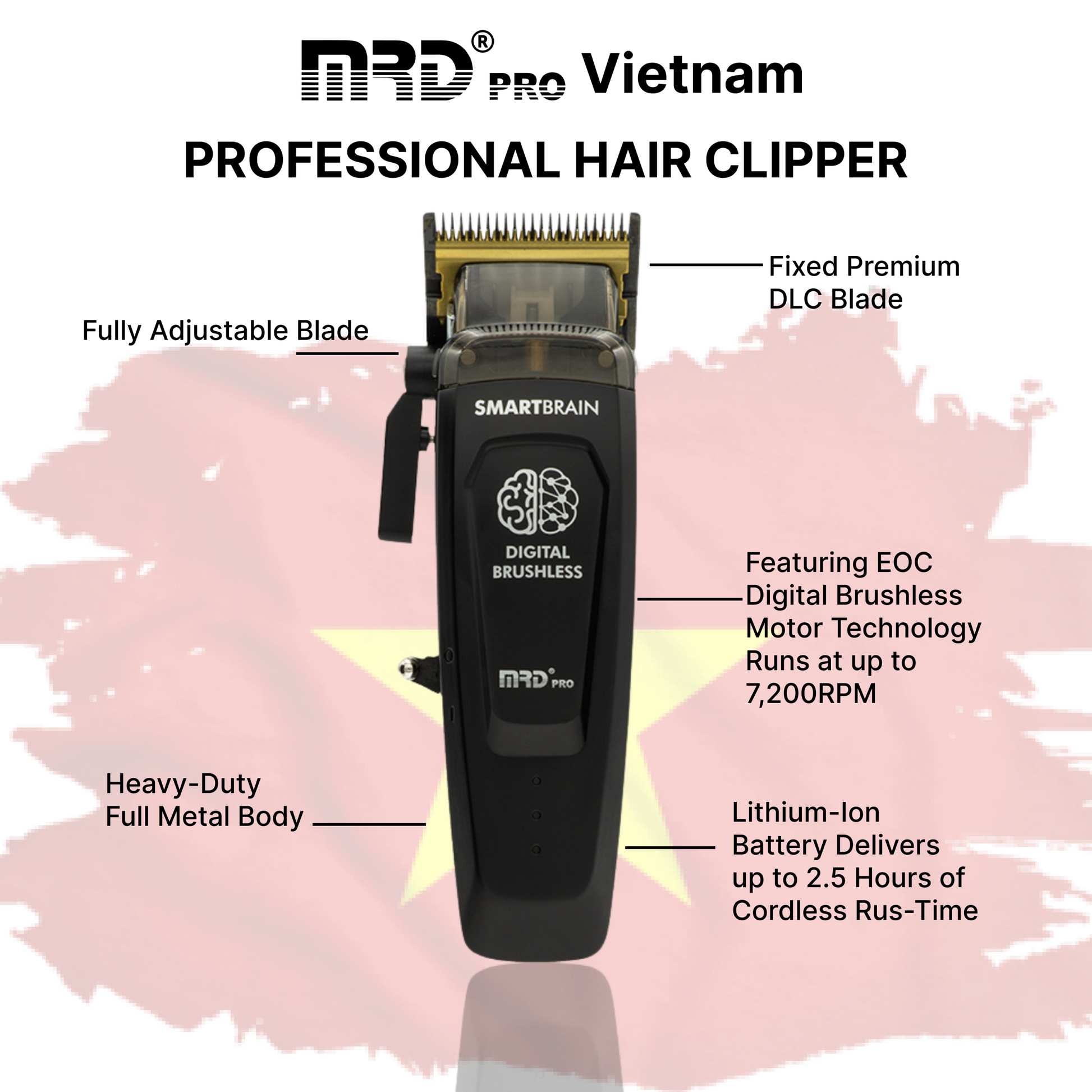 MRD Pro Smart Brain HC 90-4 Professionell Hårklippare Svart