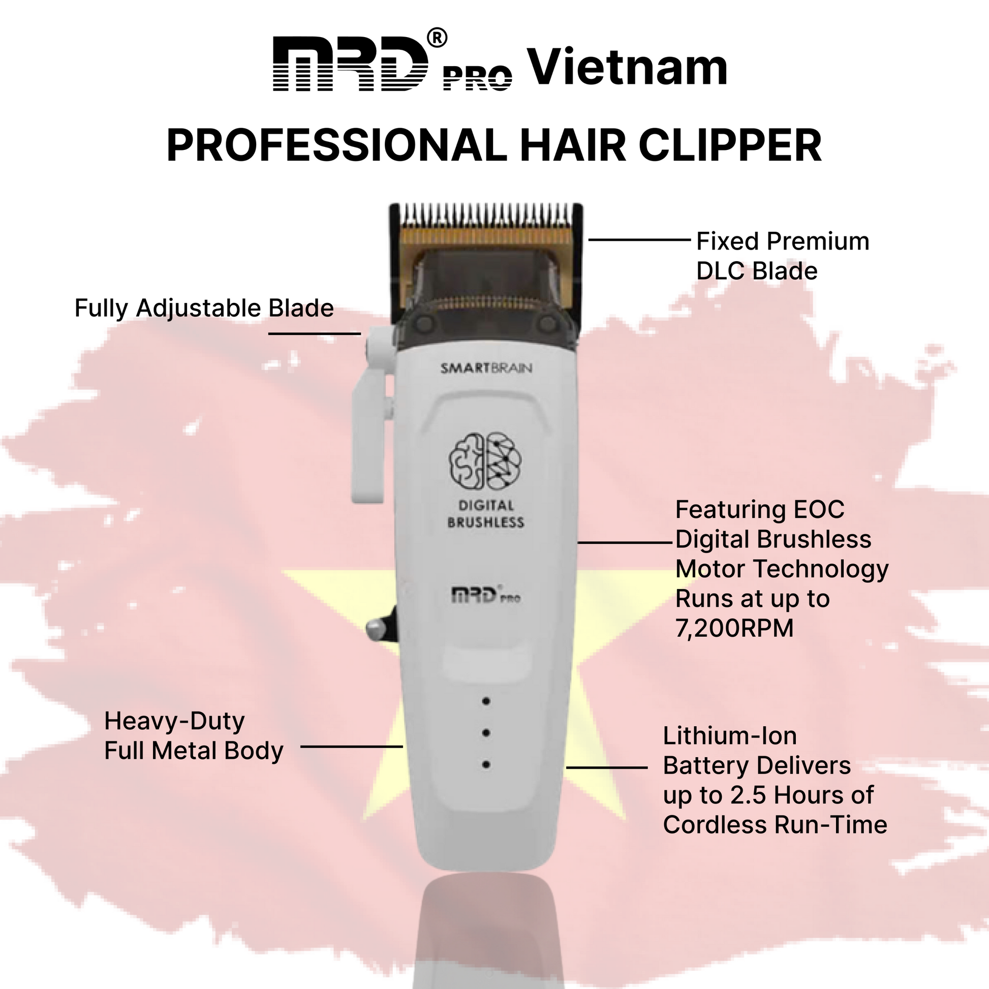 MRD Pro Smart Brain HC 90-4 Hårklippare - Intelligent Vit