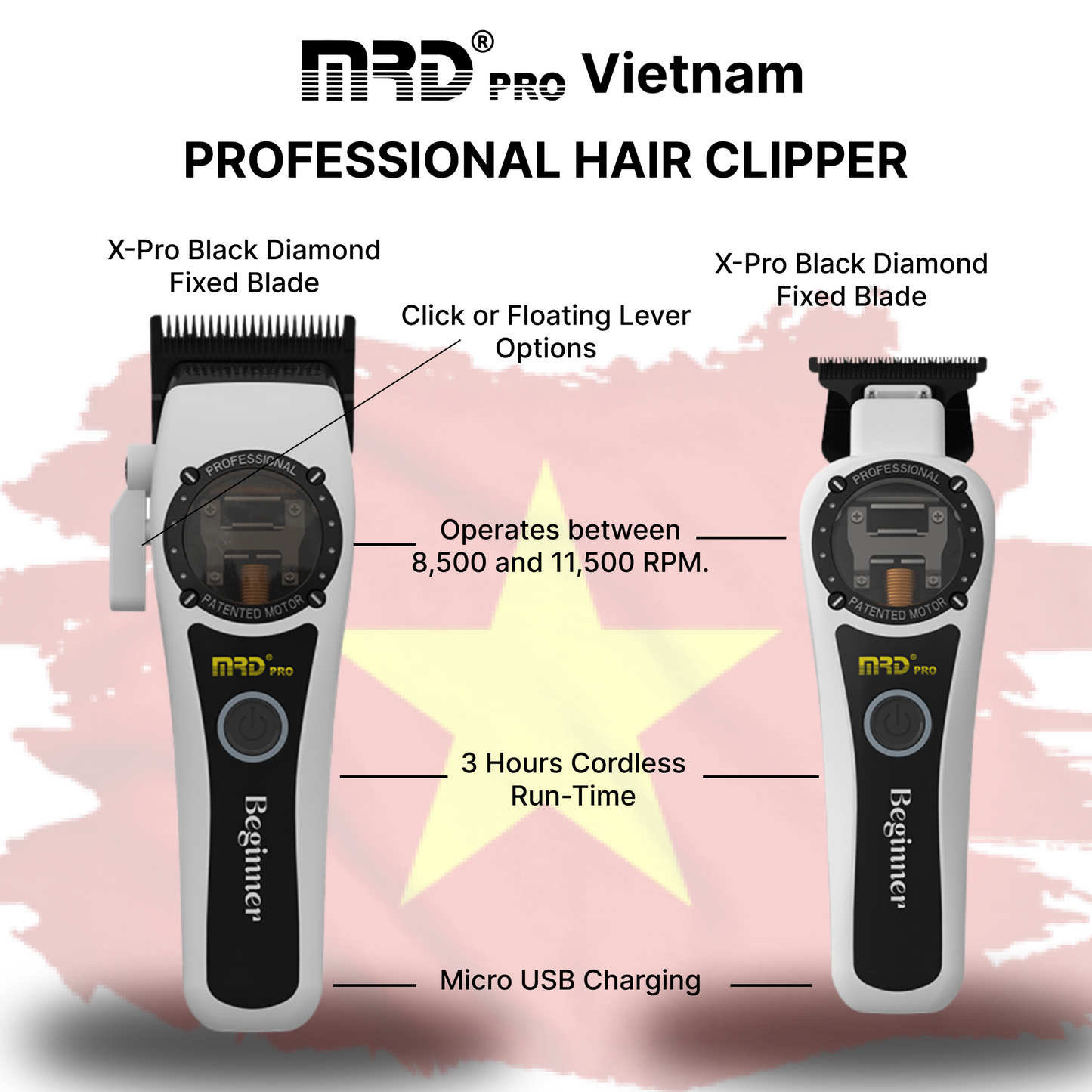 MRD Pro HC-999 Hårtrimmer med Höghastighetsmotor, Vit