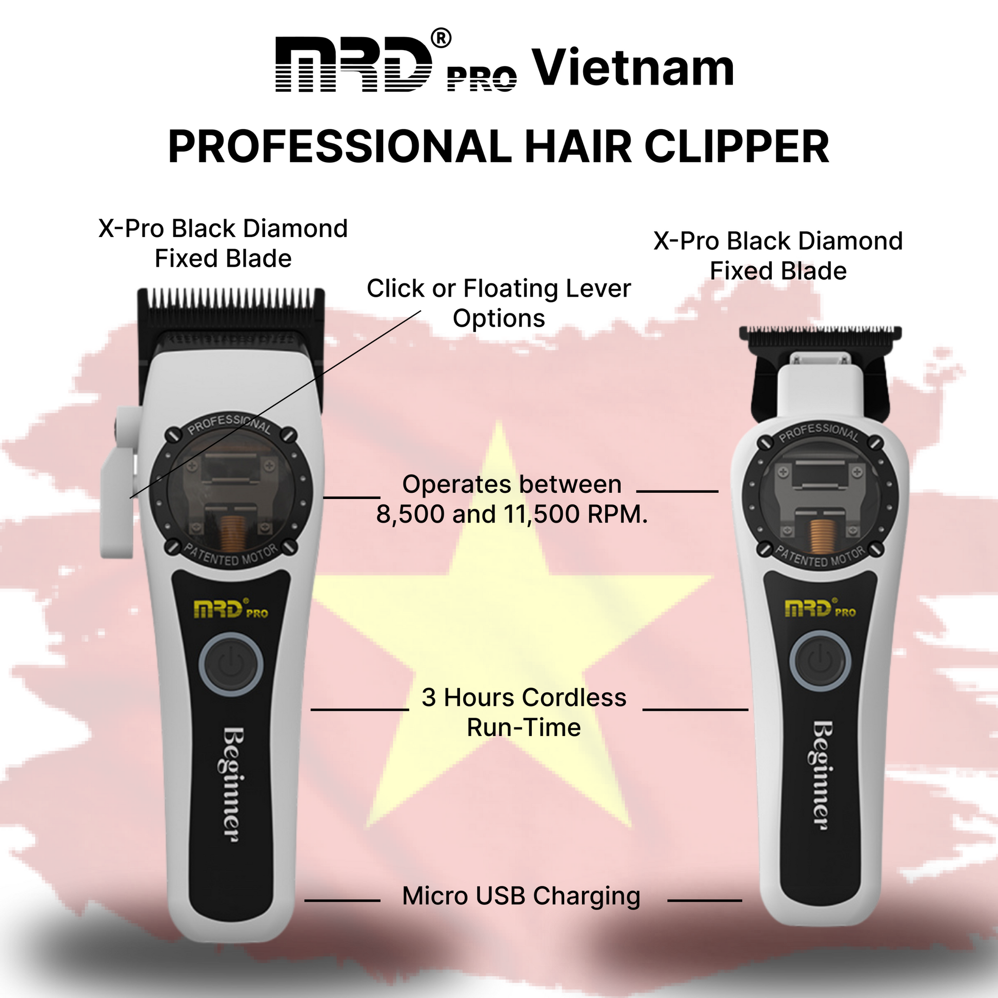 MRD Pro HC-999 Hårtrimmer med Höghastighetsmotor, Vit