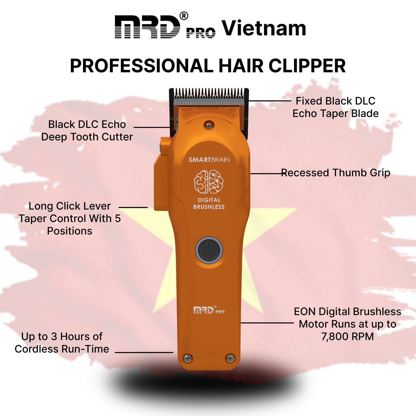 MRD Pro HC-3969ST Smart Brain Precision-hårtrimmer, Orange