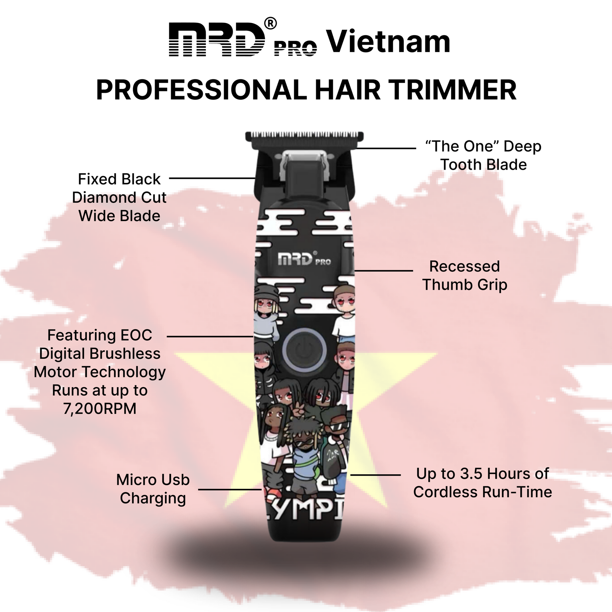 MRD Pro GMT 3969ST Limited Hårtrimmer, Professionell Borstlös Motor, Svart