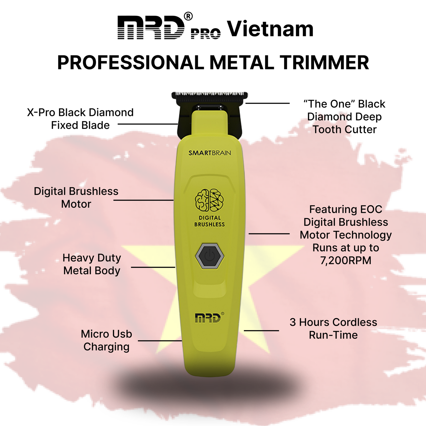 MRD Pro GMT 90-4 Elektrisk Hårtrimmer, Grön Metallkonstruktion