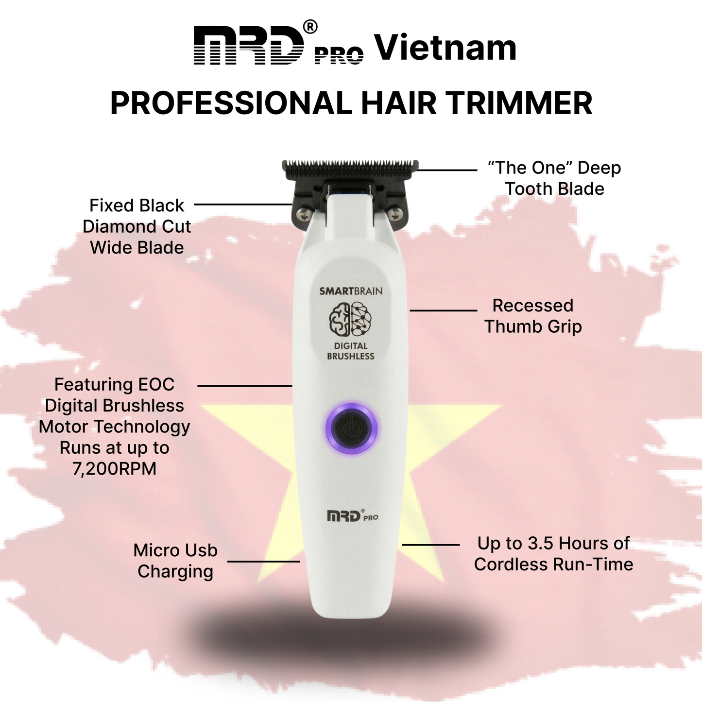 MRD Pro GMT 3969ST-WHITE Kanttrimmer med Ultra-närgående Roterande Motor