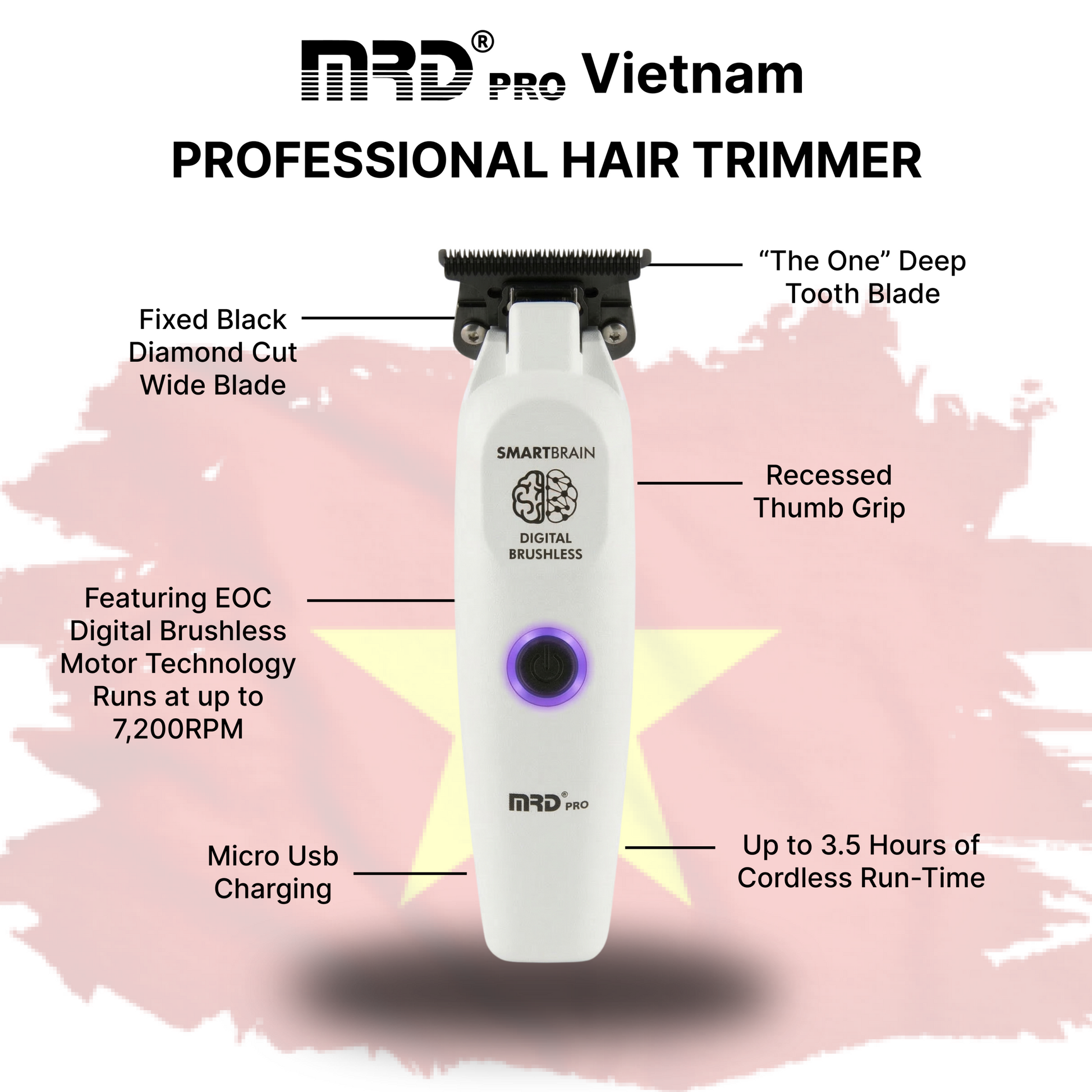 MRD Pro GMT 3969ST-WHITE Kanttrimmer med Ultra-närgående Roterande Motor
