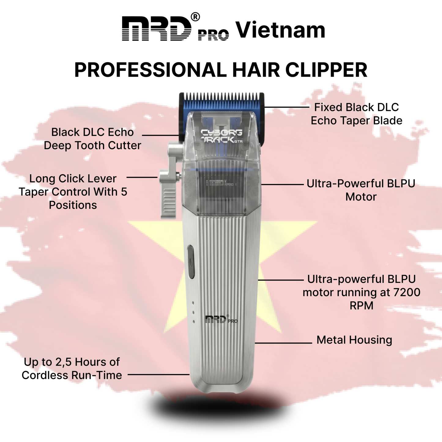 MRD Pro Cyborg Pro 2026 Hårtrimmer i Full Metall, Silver