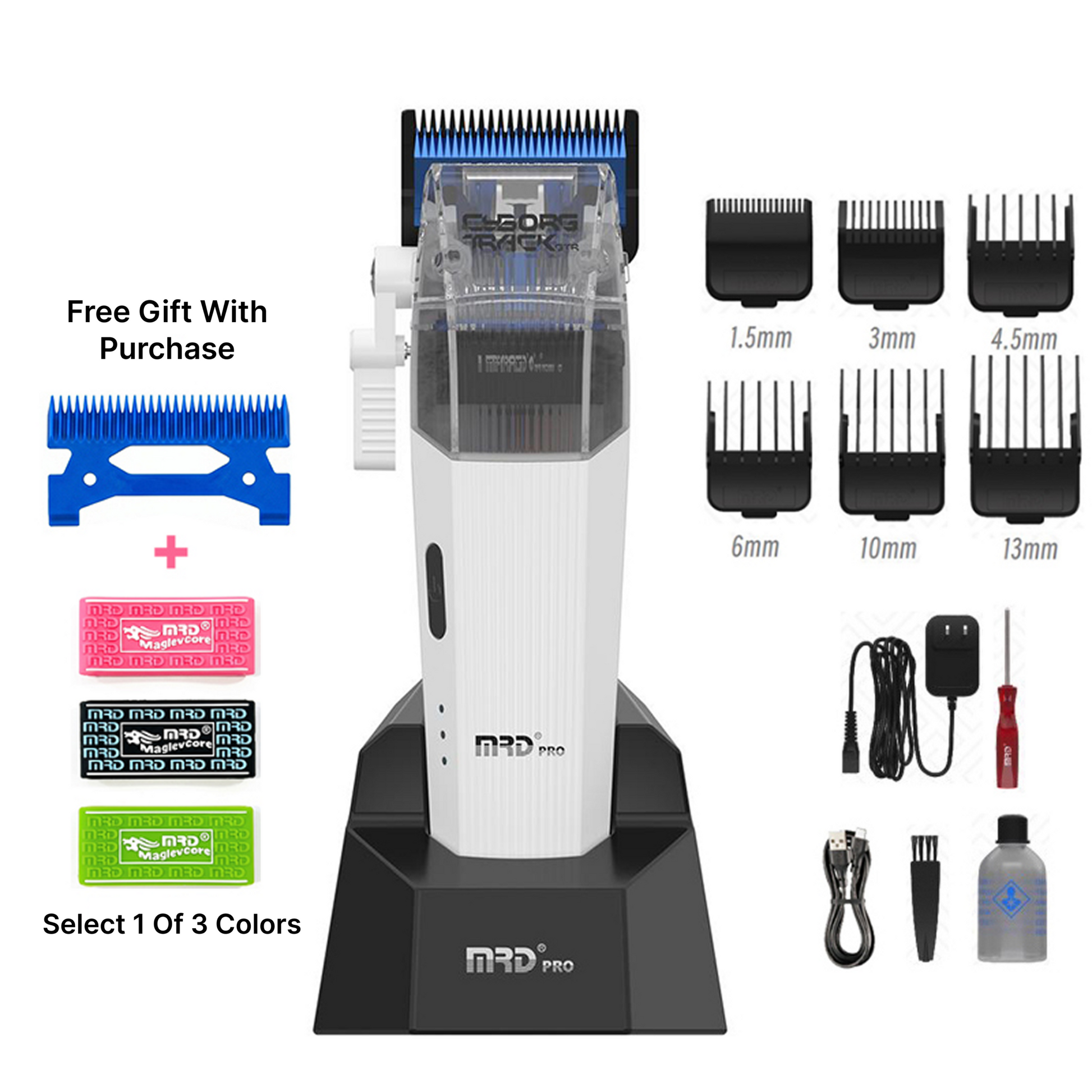 MRDpro Cyborg 2026 Hårtrimmer – Professionell Trådlös Full Metall, Vit