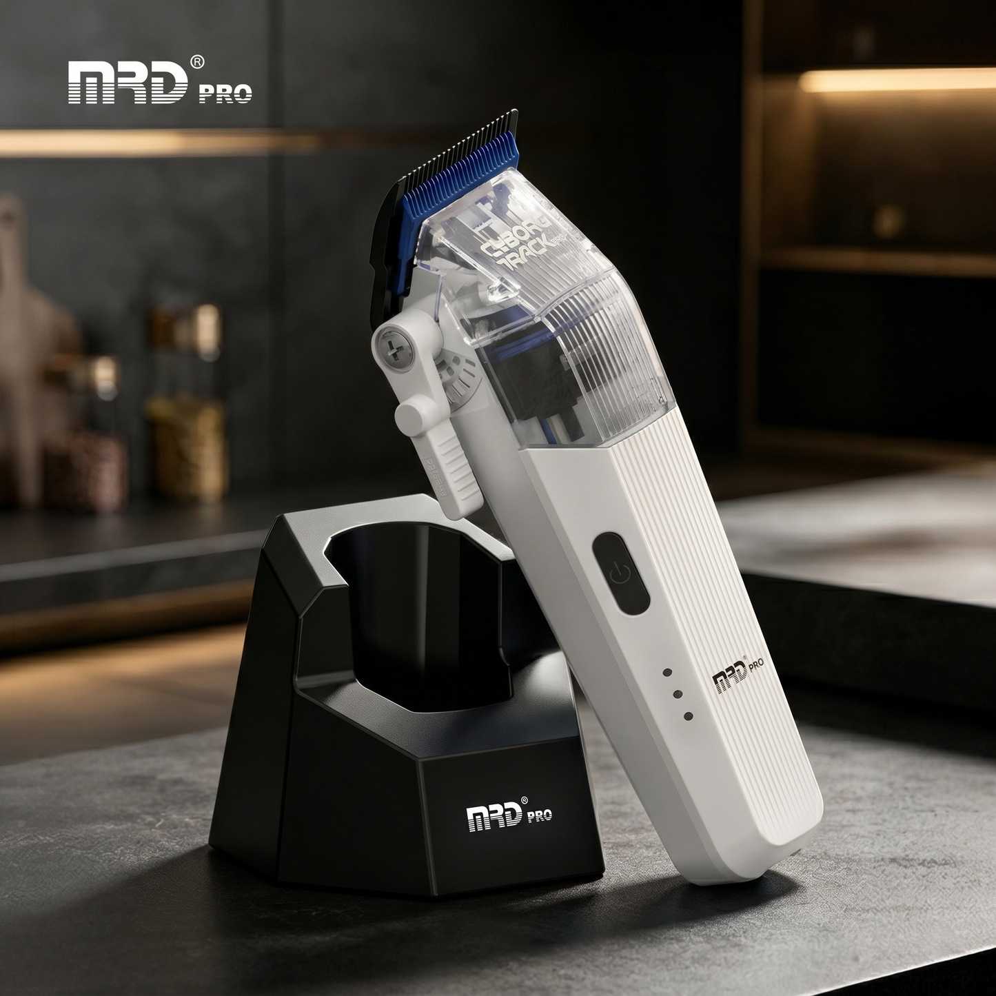 MRDpro Cyborg 2026 Hårtrimmer – Professionell Trådlös Full Metall, Vit